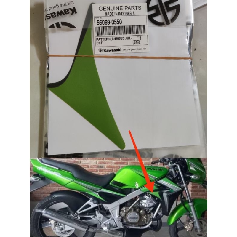 striping stiker ninja R 2010 hijau ORIGINAL KAWASAKI stiker striping sayap bagian kanan kecil origin