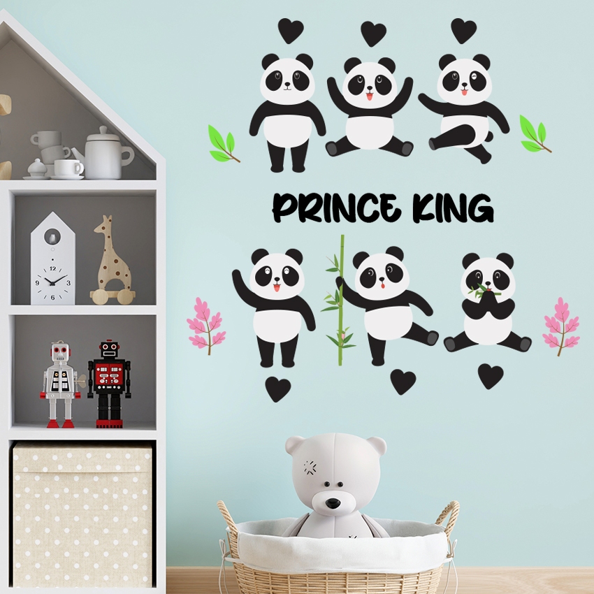 Stiker Dinding Wall Sticker Custom Nama Cute Panda Dekorasi Hiasan Kamar Anak