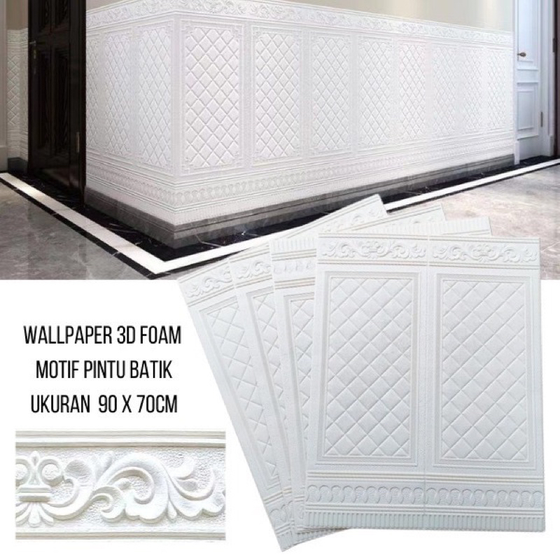 Wallpaper motif pintu putih dan emas 5mm / wallpaper 3D FOAM / Wallfoam Dinding 3D Motif PINTU JATI 