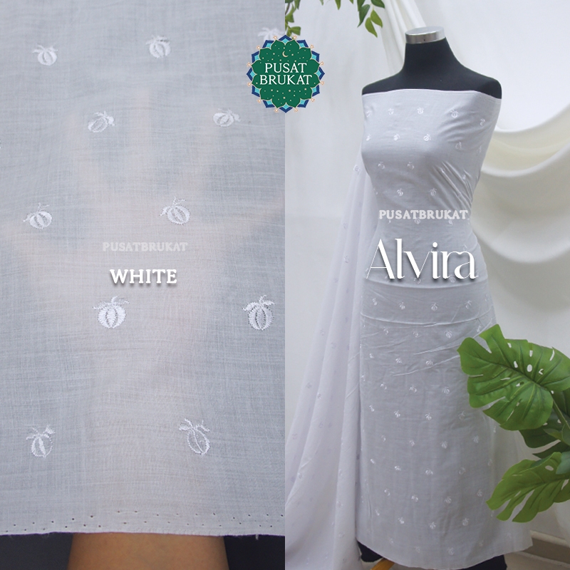 KAIN KATUN BORDIR MUKENA / BAHAN  COTTON EMBROIDERY HALUS METERAN ALVIRA, LEBAR 120CM [harga per 0.5