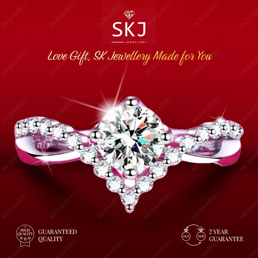 SK Jewellery - Garansi 2 Tahun  -  Cincin Wanita Mewah Ring  1 Carat Lapis Emas  18K  Aksesoris  imp