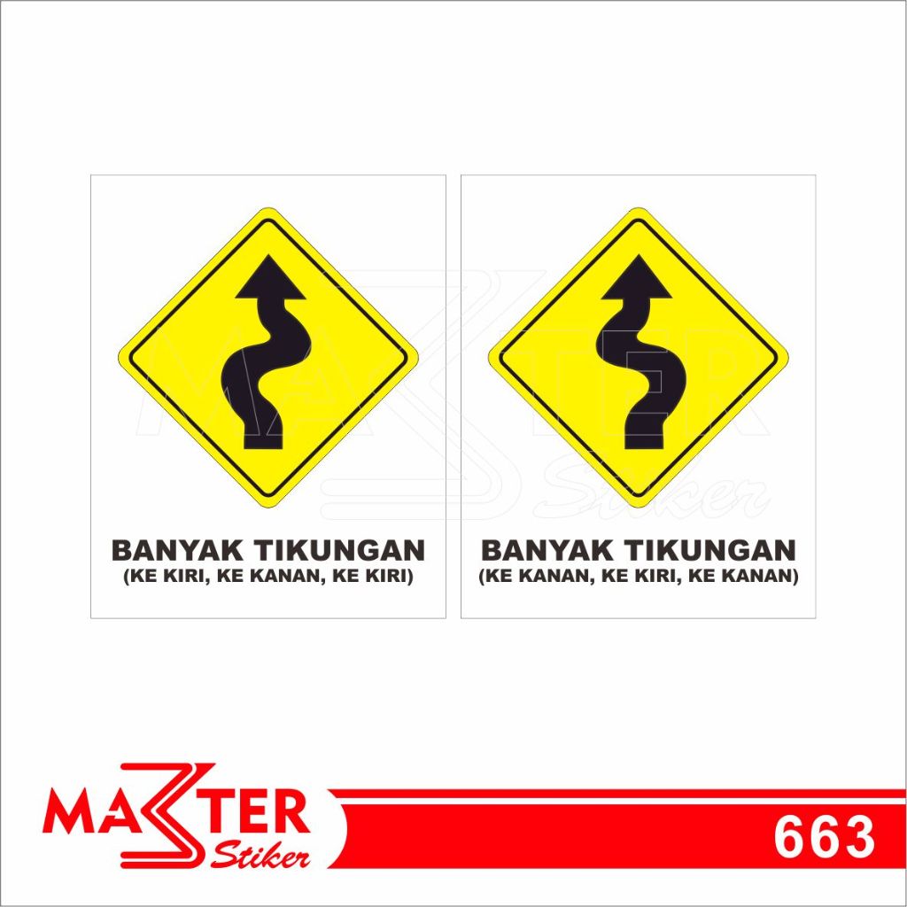 

663 - Stiker Rambu Lalu Lintas, Banyak Tikungan, Sticker Vinyl, Tahan Air, dan Bisa Custom