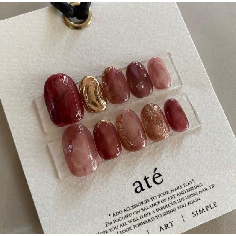 Maroon Marble - PRESS ON NAIL / KUKU PALSU / NAIL ART / KUKU PALSU MURAH / KUKU PALSU MEDAN / PRESS 