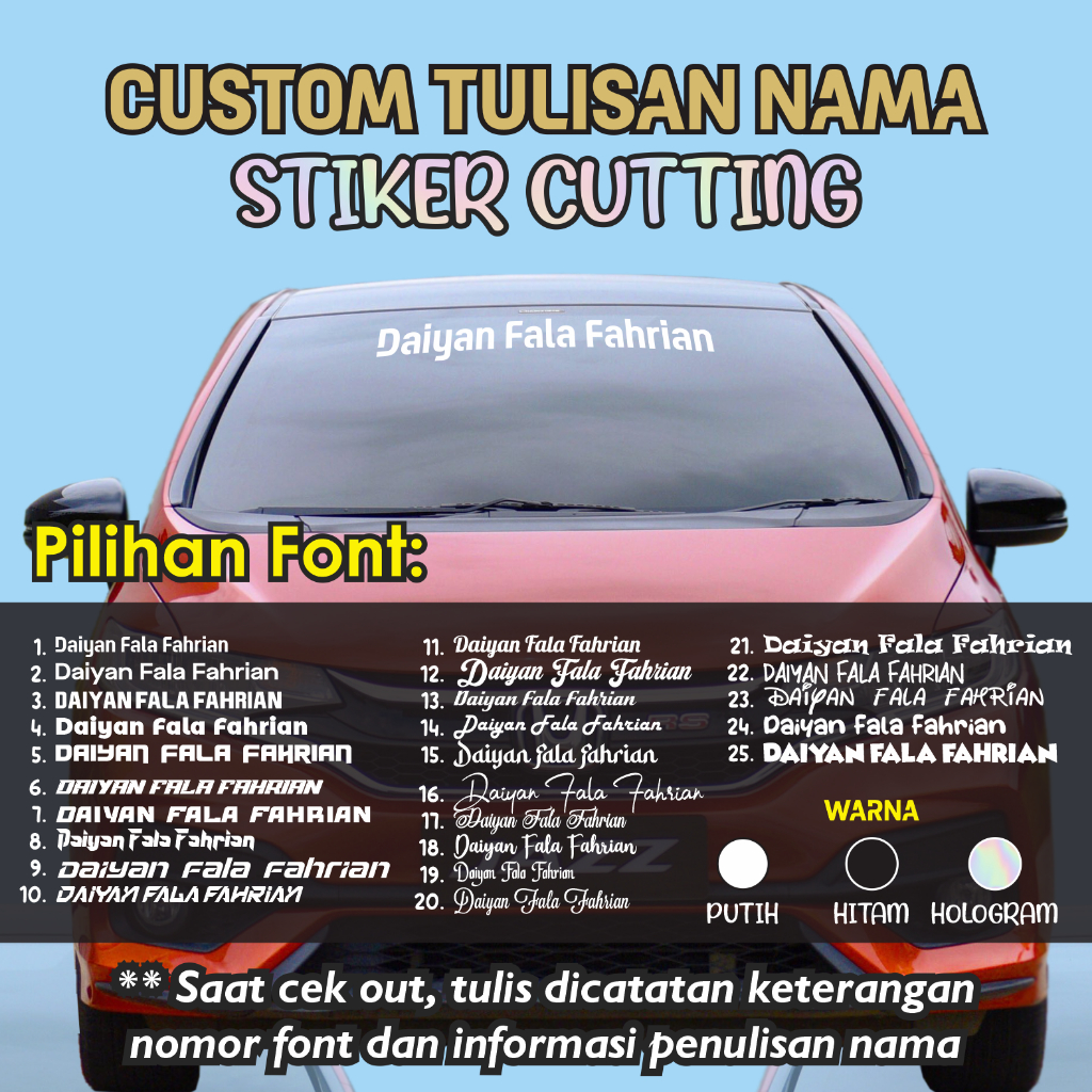 Stiker Mobil Cutting Nama untuk Sticker Body dan Kaca Mobil