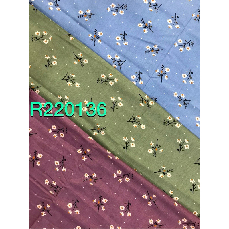 kain katun rayon viscose premium motif bunga mint & lilac