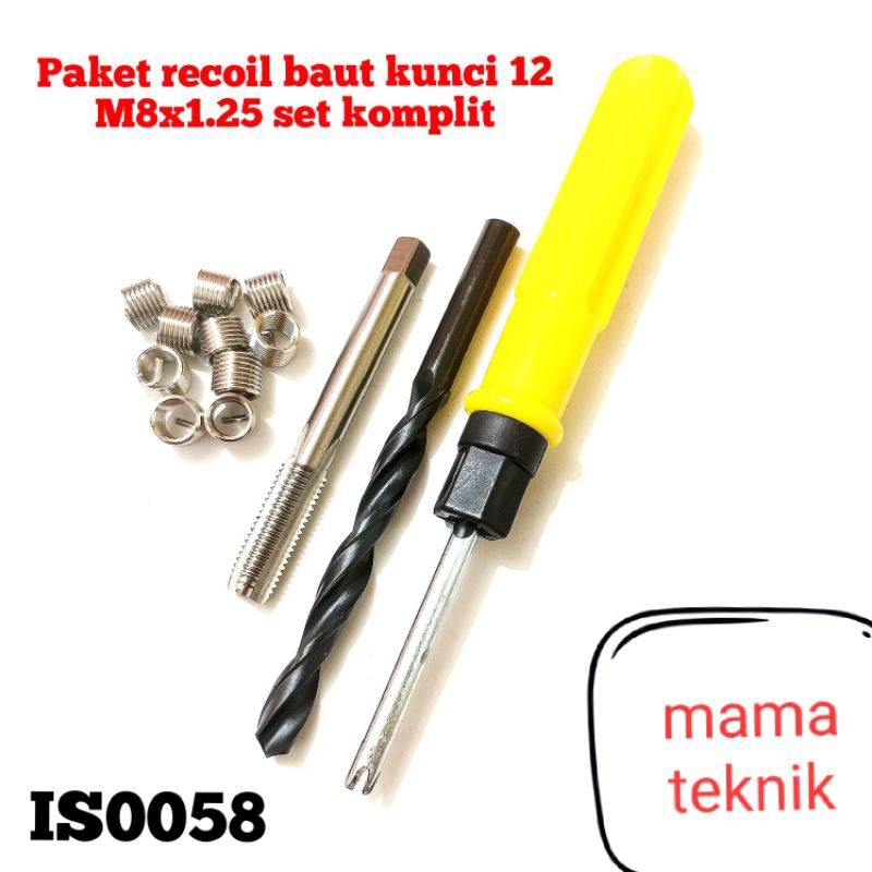 paket recoil set m8x1.25 1.5D recoil baut kunci 12 komplit tap recoil bor tap recoil gagang kunci re