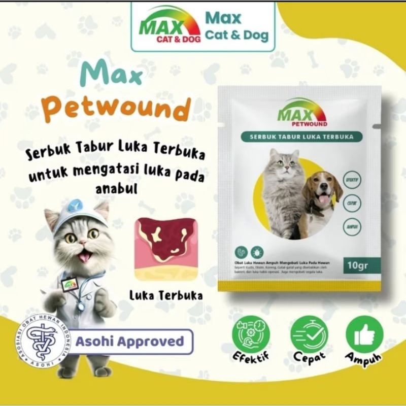 MAX PETWOUND Obat Serbuk Luka Kucing, Obat Kucing Luka Luar B4-10