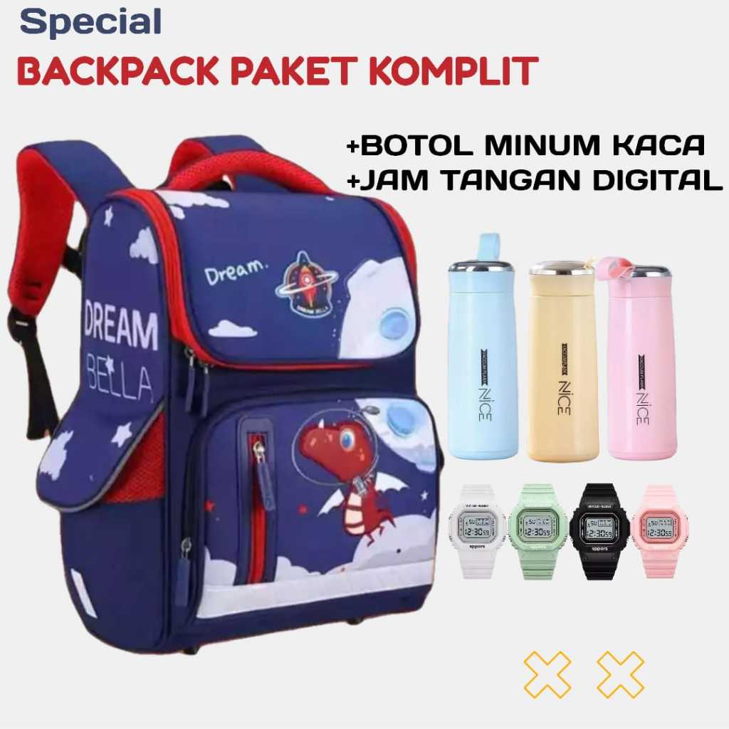 Fortis Store - Tas Ransel Sekolah Anak TK SD Dino Tas Anak Laki-laki Terbaru Gratis Jam Tangan