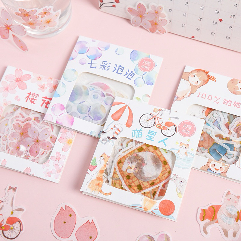 

✰ - 1SET 40 PIECES STICKER DEKORASI MOTIF SAKURA DAN FOODIES AESTHETIC