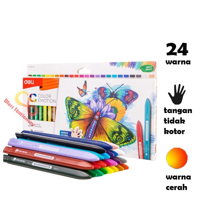 

Deli krayon plastik 24 warna anak sekolah plastic crayon EC22 ART L2C3