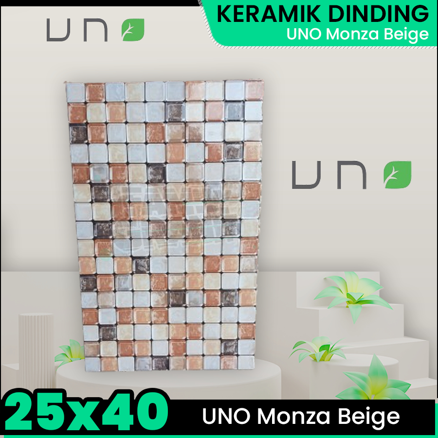 Keramik Dinding 25x40 UNO Monza Beige Wall Tile Motif Mozaik Glossy Emboss