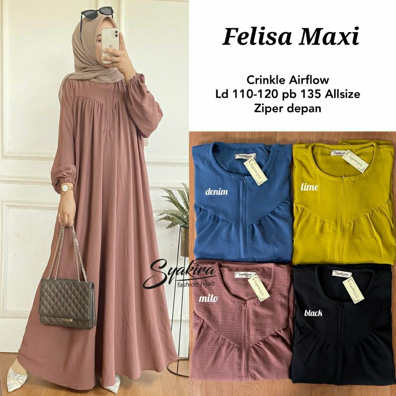 Felisa dress gamis crinkle airflow LD 115 XXL