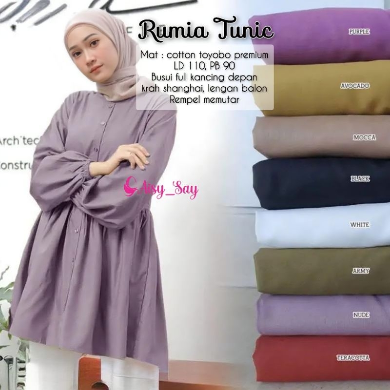 By Aisysay Rumia Tunic Bahan Cotton Toyobo Premium-Tunik Toyobo Polos LD 110 Rempel Cantik-Tunik Wan