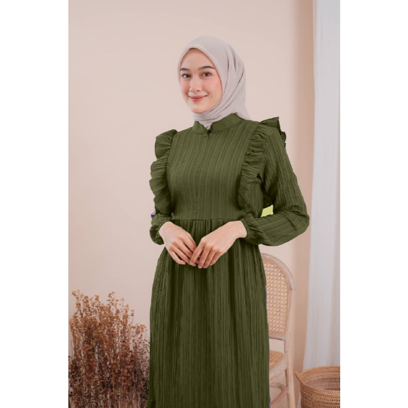 Letisa Dress Wanita Kekinian Baju Gamis Dewasa Terbaru Bahan Ladycrush Premium-Letisa Army