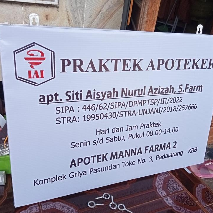 

Papan Nama Plang praktek Apoteker Plang Apotek Custome Size 80x60cm