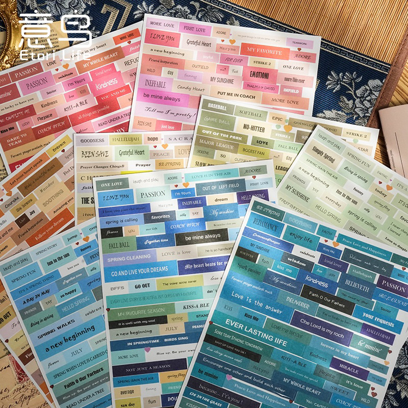 

[B628] Paket stiker Yiniao dari seri teks retro stiker bahan DIY saku teks DIY 4 jenis