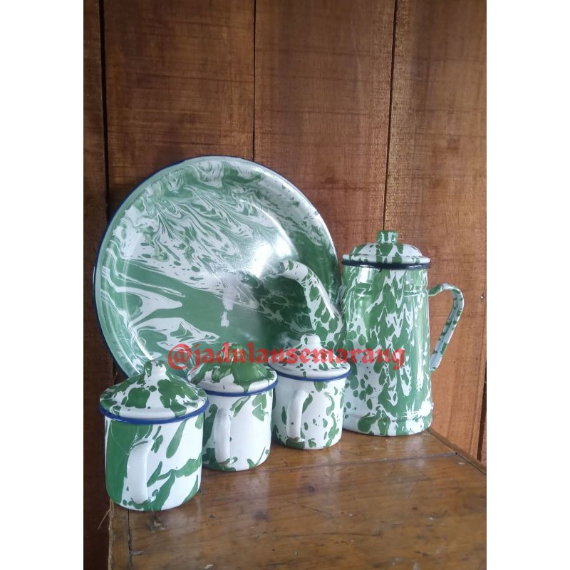 Teko Blirik Set Cantik Jadul Antik Cangkir 8cm tutup dan nampan blirik murah semarang