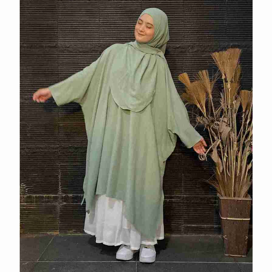 Set Kaftan Tunik + Hijab Instant Premium "Zaina" VLOIR | Sage Hijau