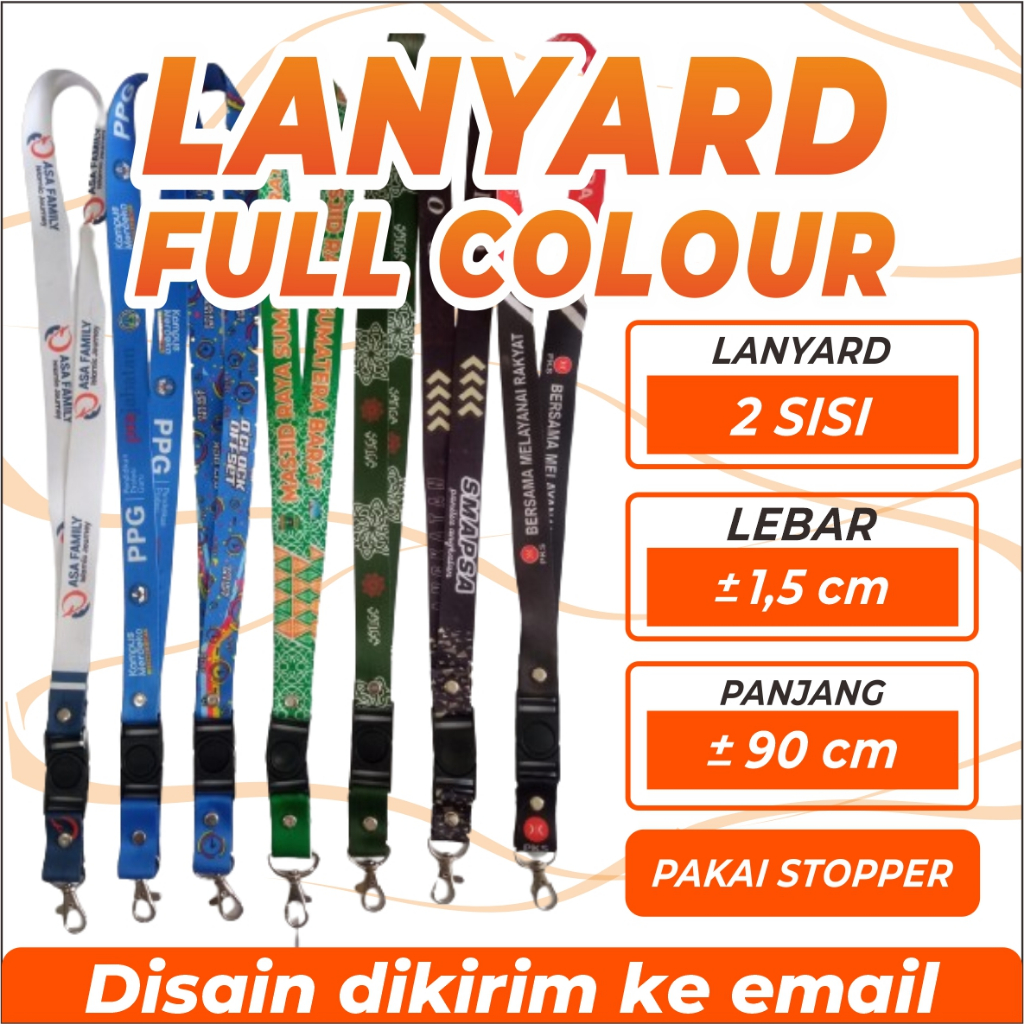 

Termurah Cetak custom ukuran 1,5 cm, pakai stopper Tali ID Card Lanyard Full Color ukuran 1,5 cm - tali ID Card untuk karyawan, komunitas, mahasiswa, panitia acara ,untuk tali hp, kunci, vape, dll