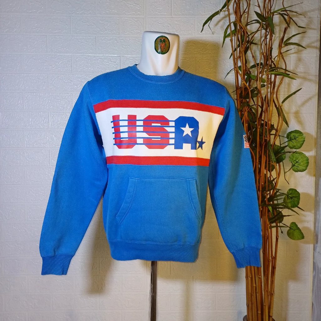 CREWNECK CHAMPION USA BIRU SIZE M (SECOND BRANDED) CN0029