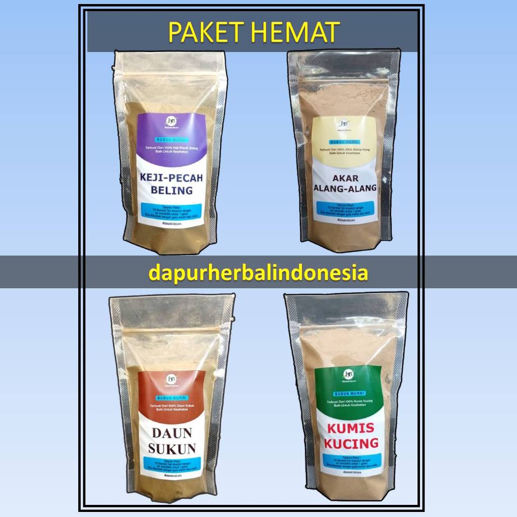 

AKAR ALANG ALANG - PECAH KEJI BELING - DAUN SUKUN - KUMIS KUCING [ PAKET HEMAT ]