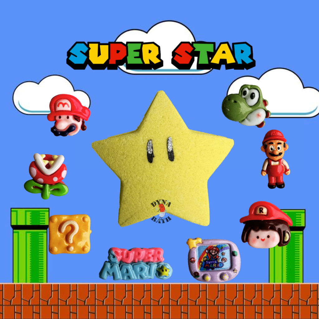 Super Star Mario Bros with toys bath bomb isi mainan karakter Mario Bros by Dynabath