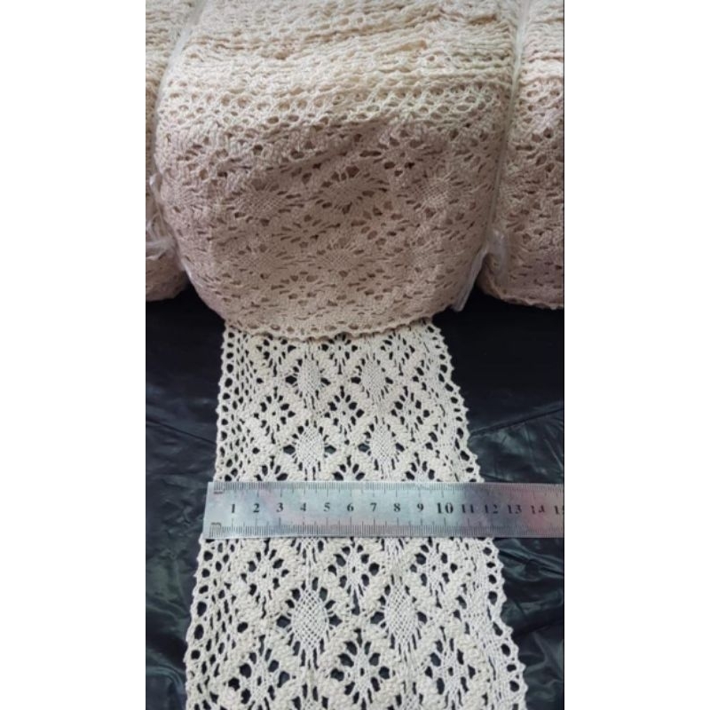 renda rajut renda kait crem lebar 12cm harga per yard