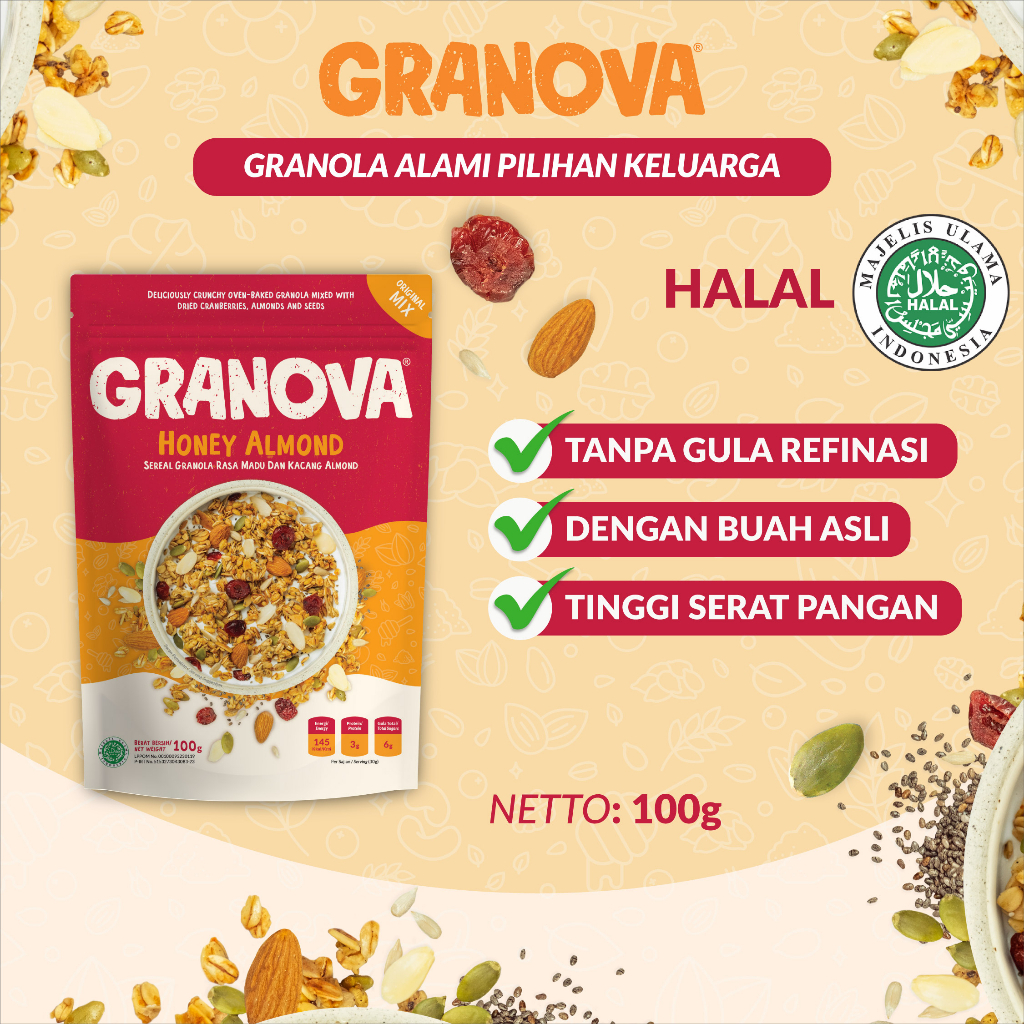 

Sereal, Sarapan Sehat, Halal Rasa Madu Dan Almond 100gr