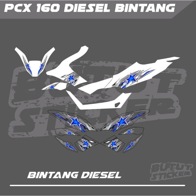 STRIPING STICKER TRANSPARAN PCX 160 DESAIN STAR SERIES BIRU