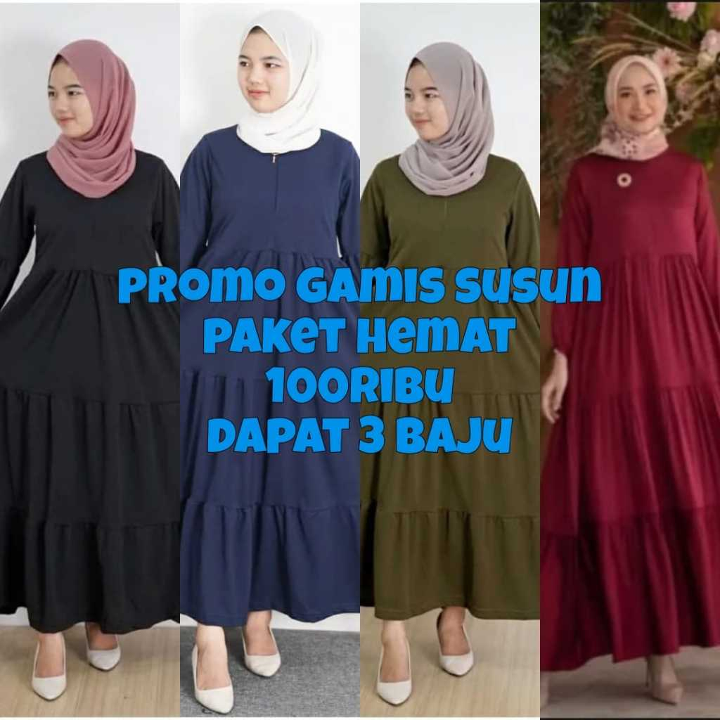 PROMO PAKET HEMAT 100 RIBU 3PCS BAJU GAMIS WANITA DEWASA TERBARU KEKINIAN