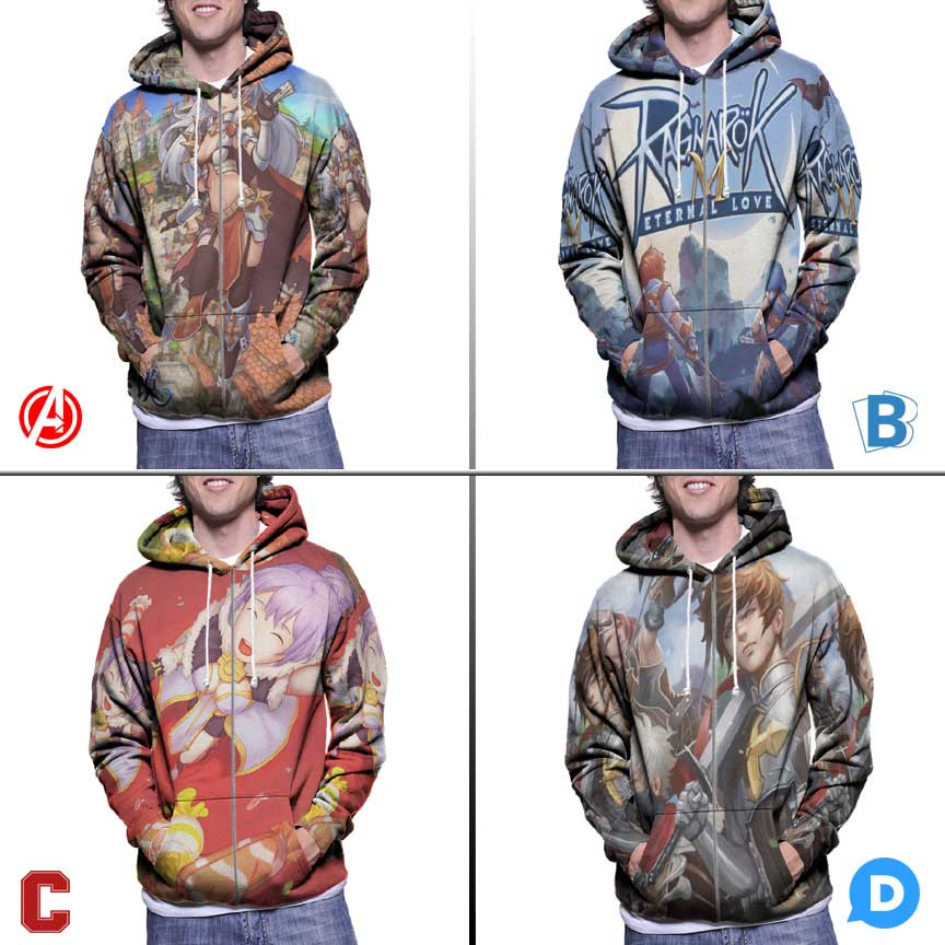 Ritsleting Hoodie Ragnarok M Eternal Love Hoodie Zipper Fullprint Bahan Polyester Jersey