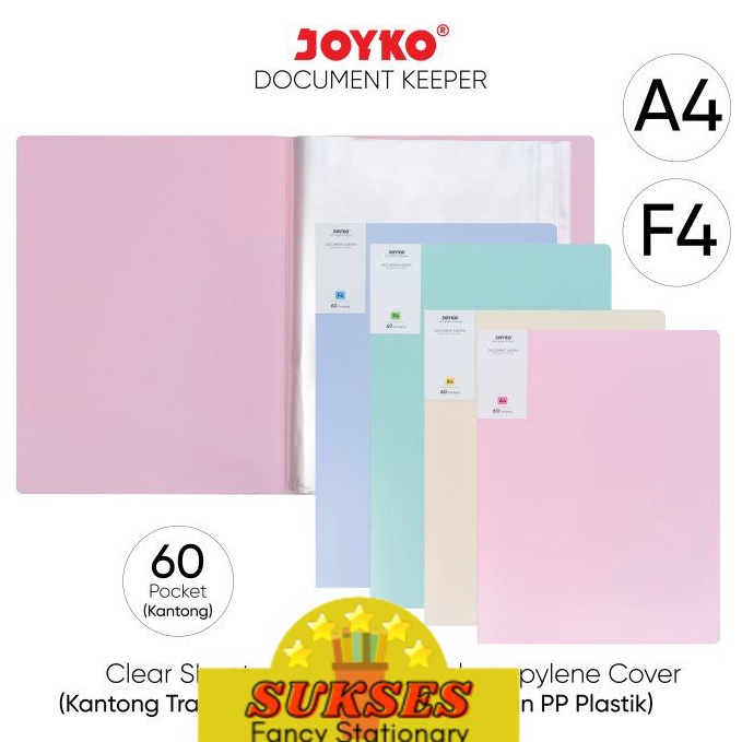 

DK6 Document Keeper Clear Holder Map File Dokumen Folder Joyko Pastel A4 F4 isi 6 ART S1J7