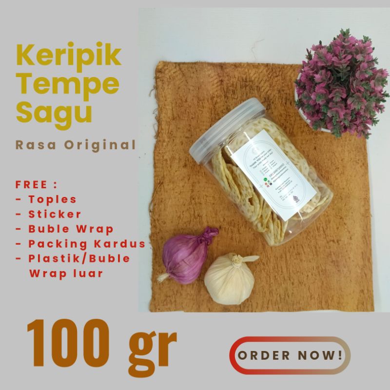 

Keripik Tempe Sagu Kualitas Premium 100 gr. (FREE Toples, Packing Buble Wrap + Kardus)