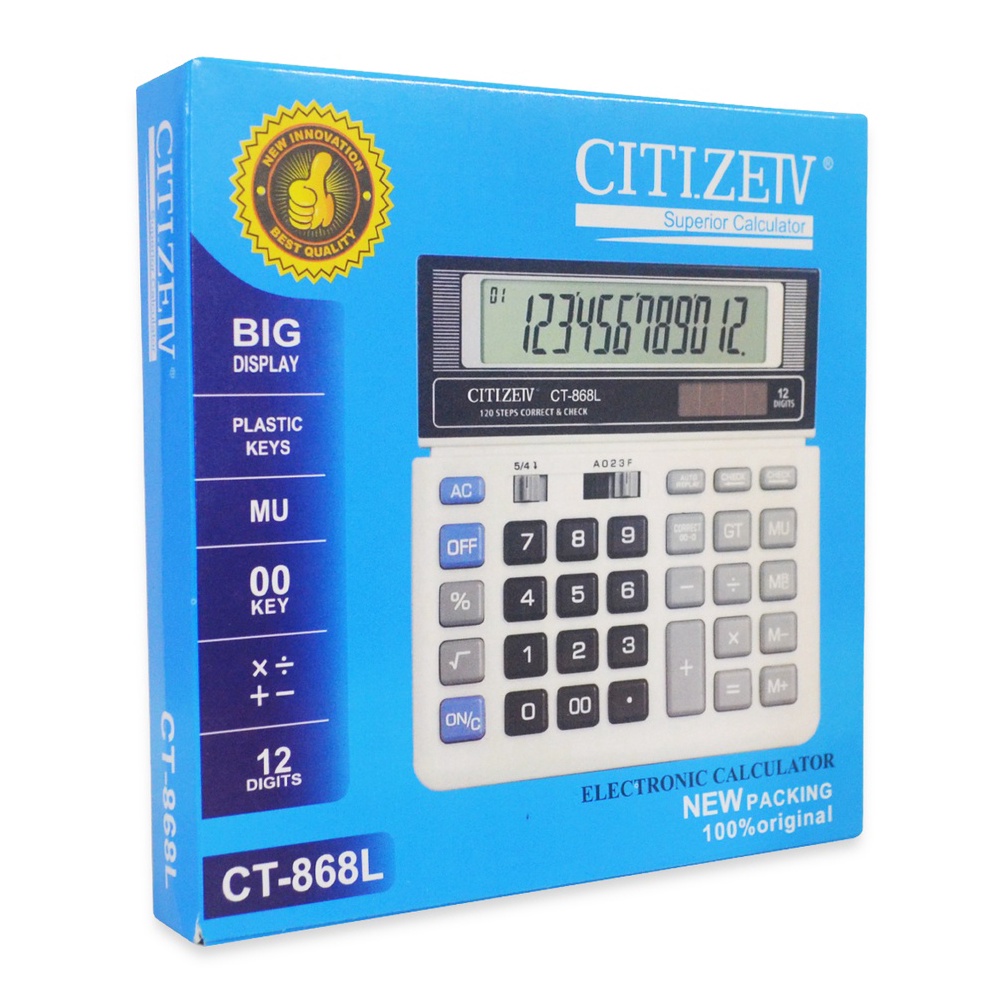 

Kalkulator Citizeiv CT868L Dagang Calculator 12 Digits Mirip Citizen ART H5H4
