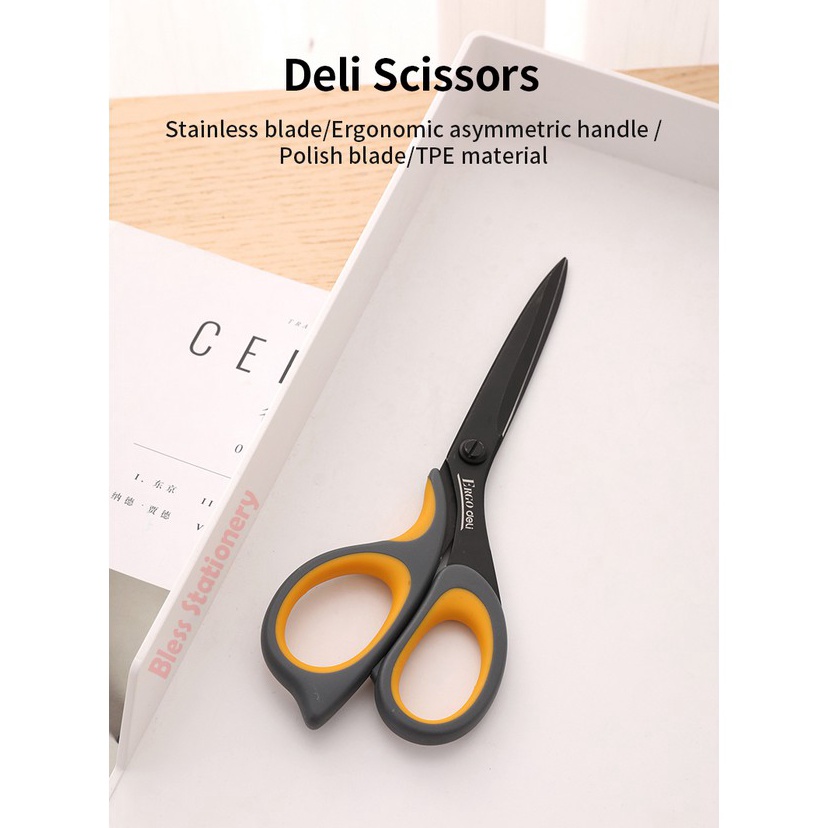 

Deli Gunting hitam Gunting anti lengket 21mm Soft handle Scissors E77757 ART Y3C3