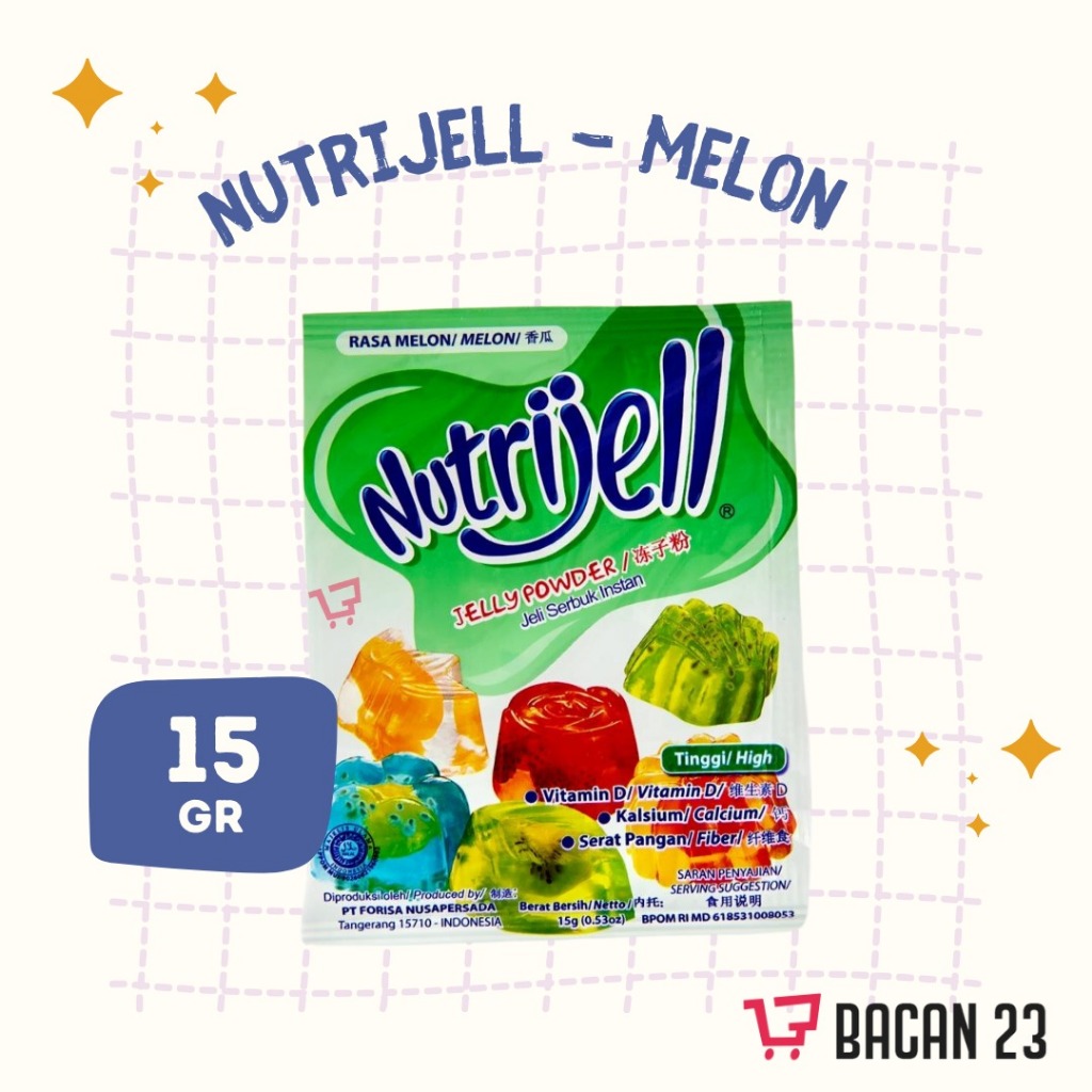 

Nutrijell Rasa Melon (15 Gr) / Agar - Agar Jelly Instant Sachet Rasa Melon / Jelly Powder