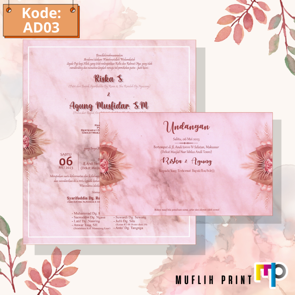Blangko Undangan Pernikahan Kosong Murah + Amplop Undangan AD03