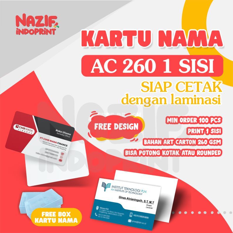 

Print Name Card 1 Muka Sudut Rounded / Bikin Kartu Nama Bahan Art Cartoon 260 / Kartu Nama Sudut Kotak / Free Box