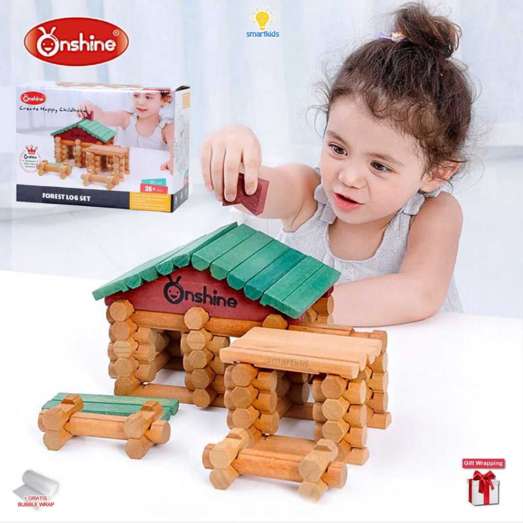 Mainan Forest Wood Kayu Pinus Balok Brick DIY Susun Rakit Menyusun Rumah Beragam Bentuk Bangunan Puz