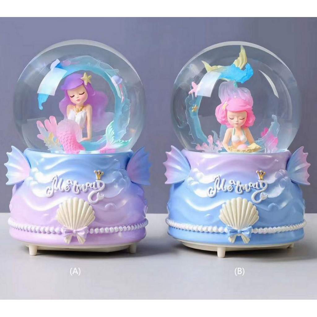 Snowball Pajangan Bola Musik Air Bola Musik Kaca Salju Size Medium (80) Mermaid Crystal