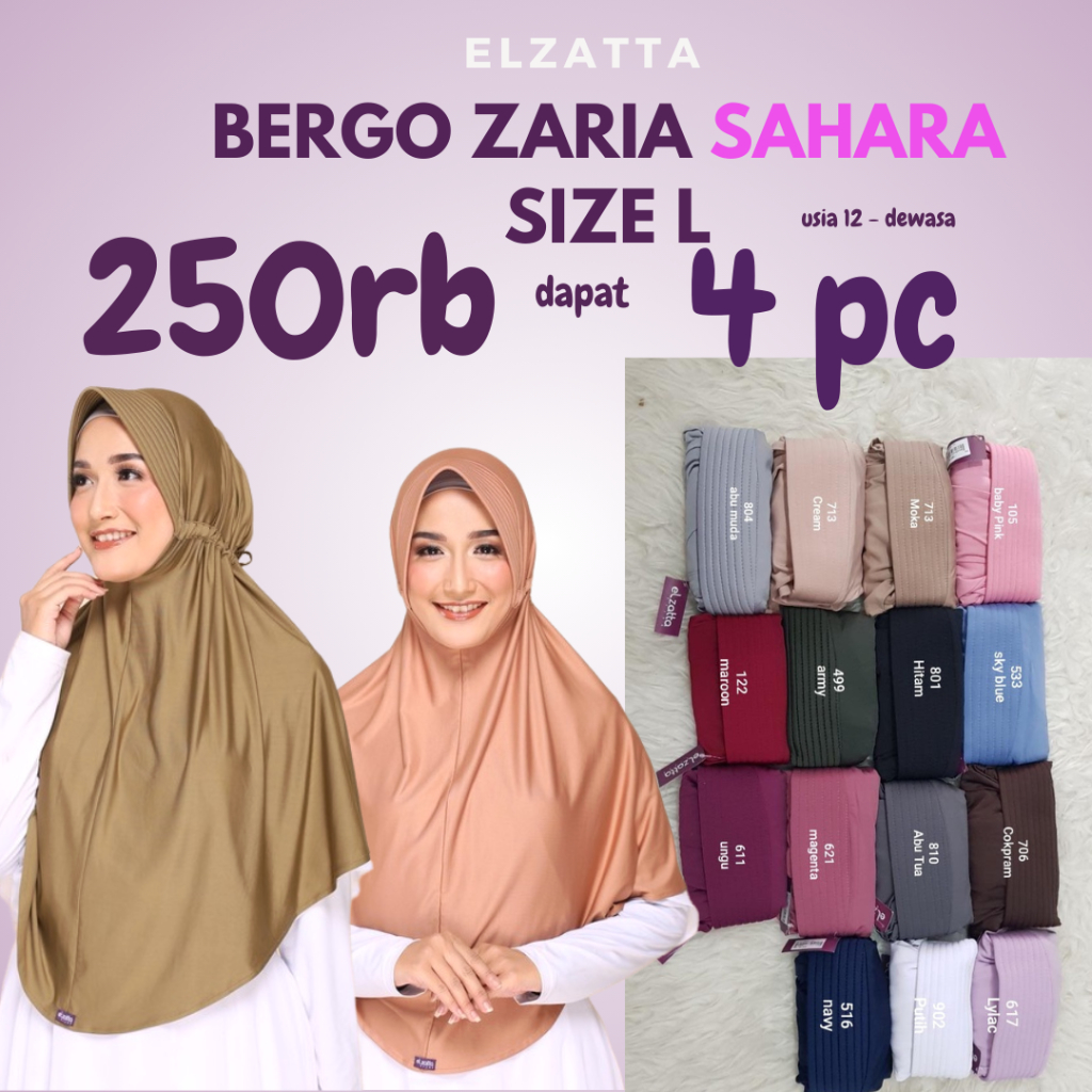 Elzatta Zaria Sahara L Hijab Instan Tali Serut Elzatta Jilbab Bergo Sekolah Polos