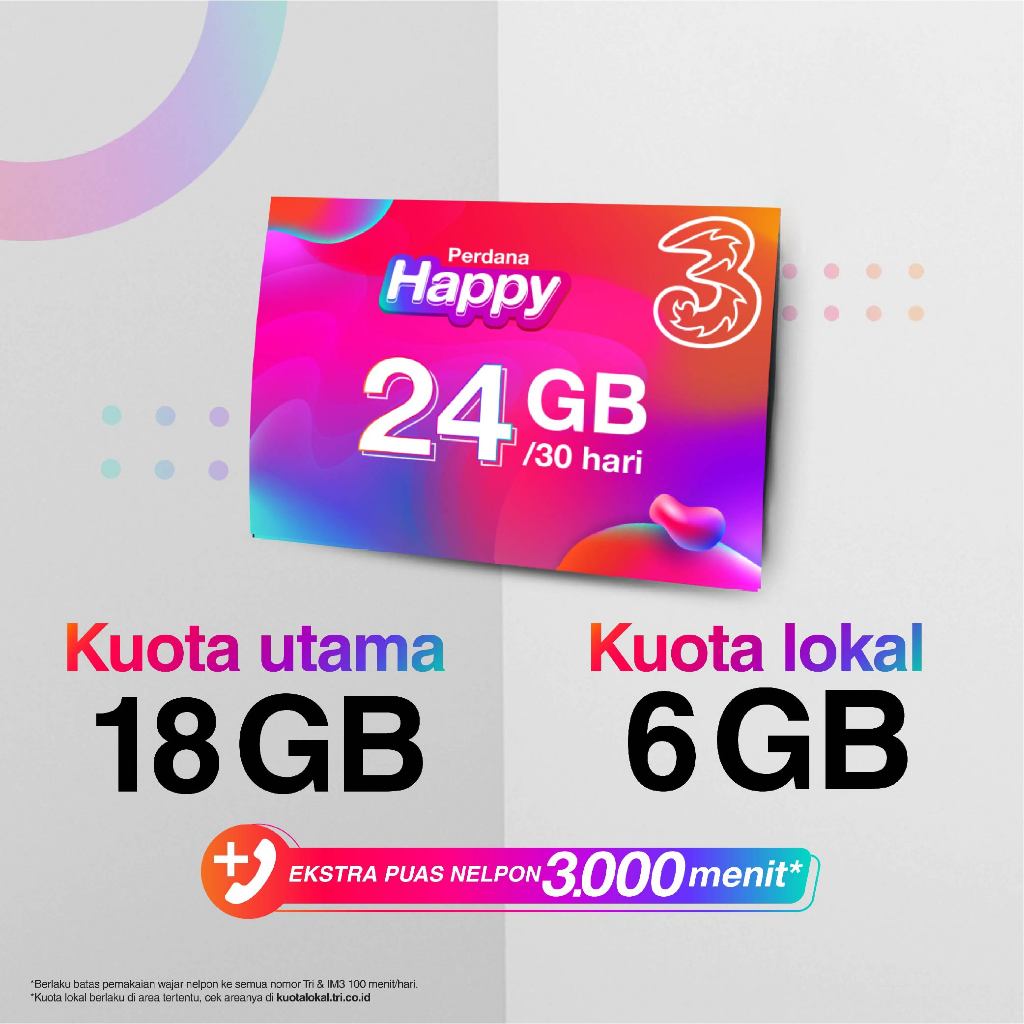 Kartu Perdana Tri Happy 24GB 30 Hr - Variant