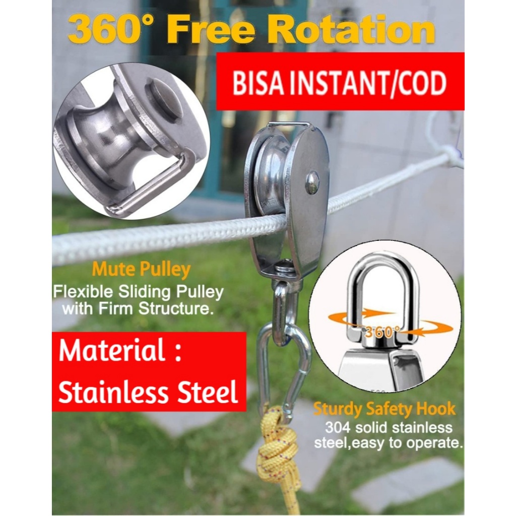 (BISA INSTANT/COD) Katrol Kerekan Mini Sumur Serbaguna Swivel Pulley Stainless Steel