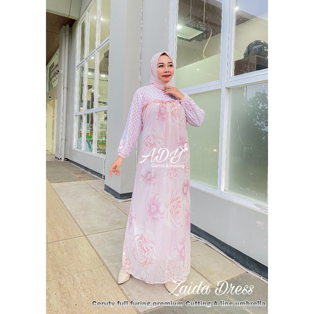 ADY - Zaida Dress Gamis Set hijab Ceruty Motif full Furing Premium
