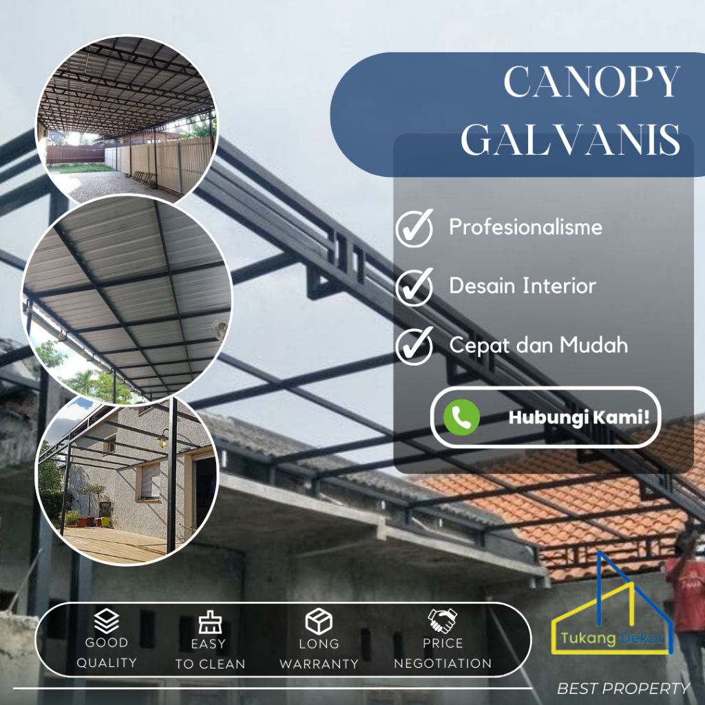 Kanopi hollow galvanis alderon genteng metal pasir atap spandek / Canopy Tukang Berpengalaman / Rangka Kanopi Atap Kanopi