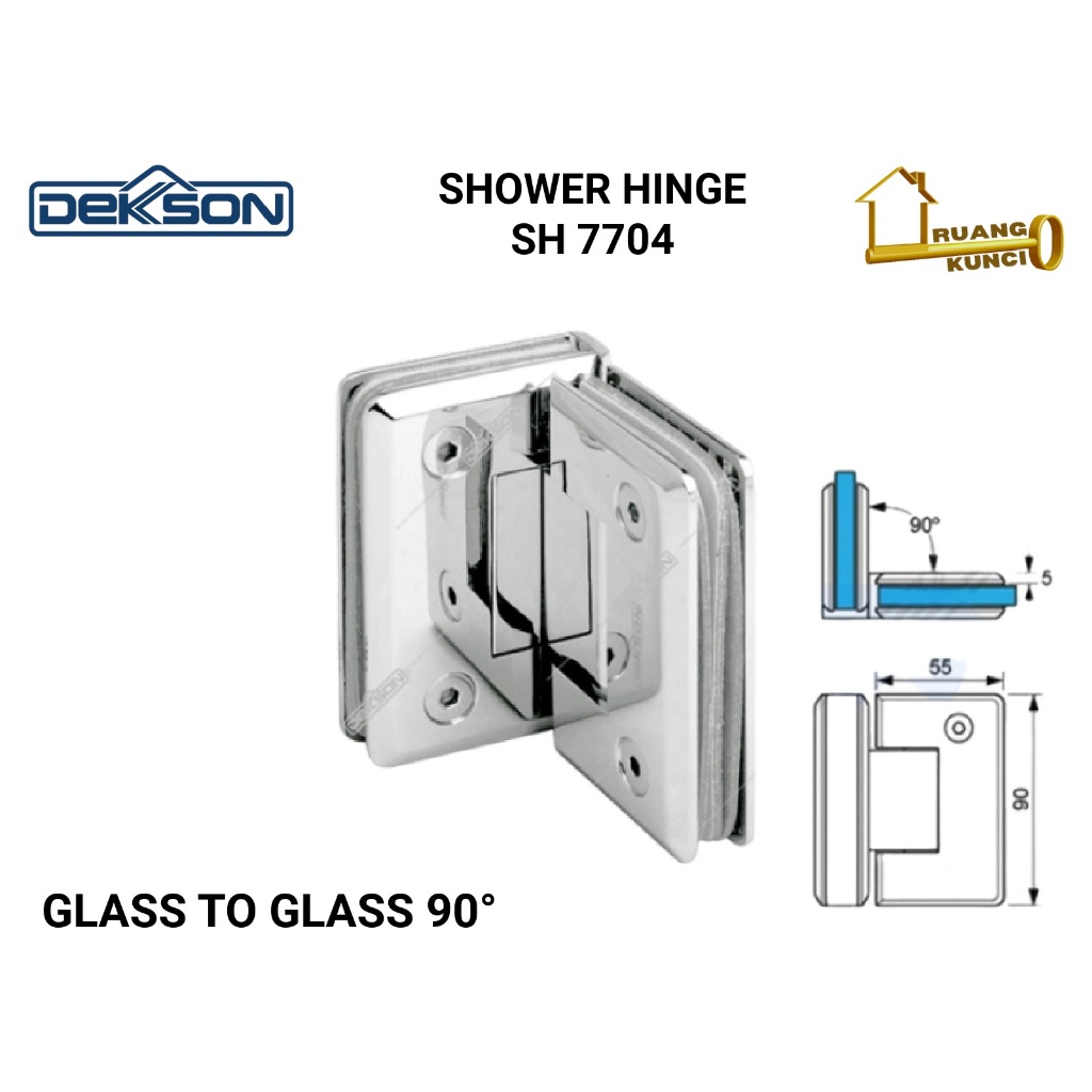 Engsel Pintu Kaca Dekkson Shower Hinge 7704 GG 90^ Shower Dekson