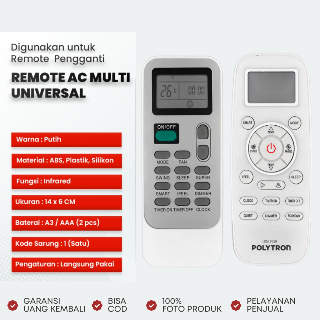 REMOTE AC POLYTRON NUEVA UNIVERSAL SPLIT DAN INVERTER