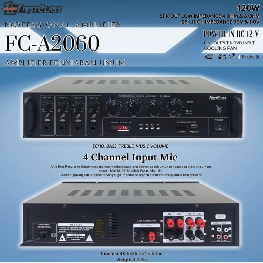 Amplifier TOA MASJID / Ampli Masjid firstclass FC A2060 120watt garansi resmi