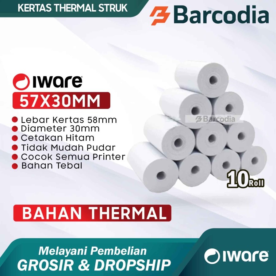 

Barcodia Kertas Thermal 58mm 57x30 Roll 5pcs 10pcs