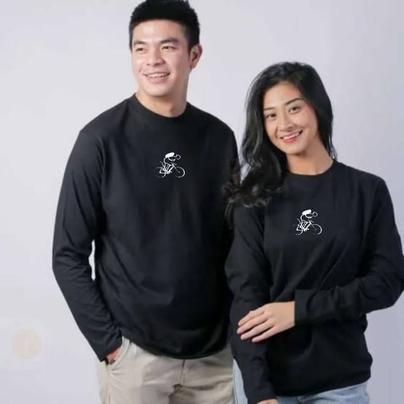 Baju Kaos Distro Couple Logo Sepeda Cowok Cewek/Katun Combed/Baju Kaos Pasangan Logo sepeda hitam pu